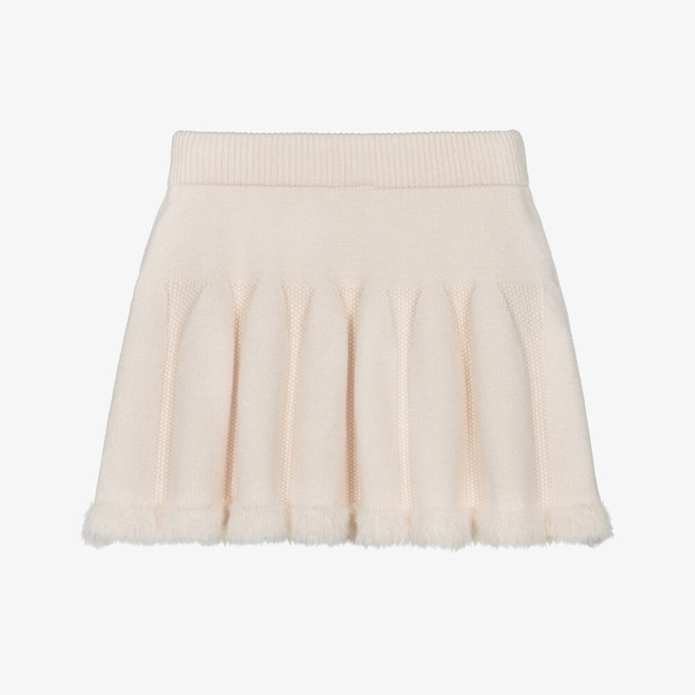 Mayoral-Girls Ivory Knitted Skirt with Faux Fur Trim | Childrensalon Outlet