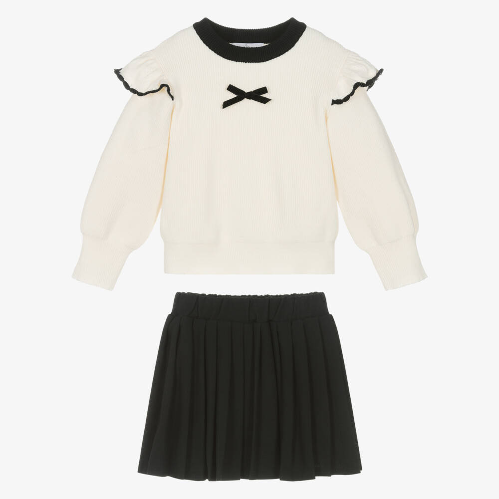 Beau KiD-Girls Ivory Knitted Sweater & Black Pleated Skirt Set | Childrensalon Outlet