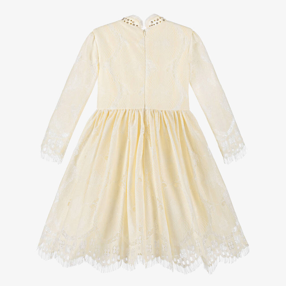 Junona-Girls Ivory Lace Dress with Rhinestones | Childrensalon Outlet