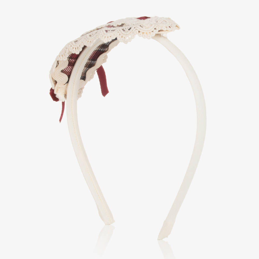 Abuela Tata-Girls Ivory Lace & Red Velvet Rosette Hairband | Childrensalon Outlet