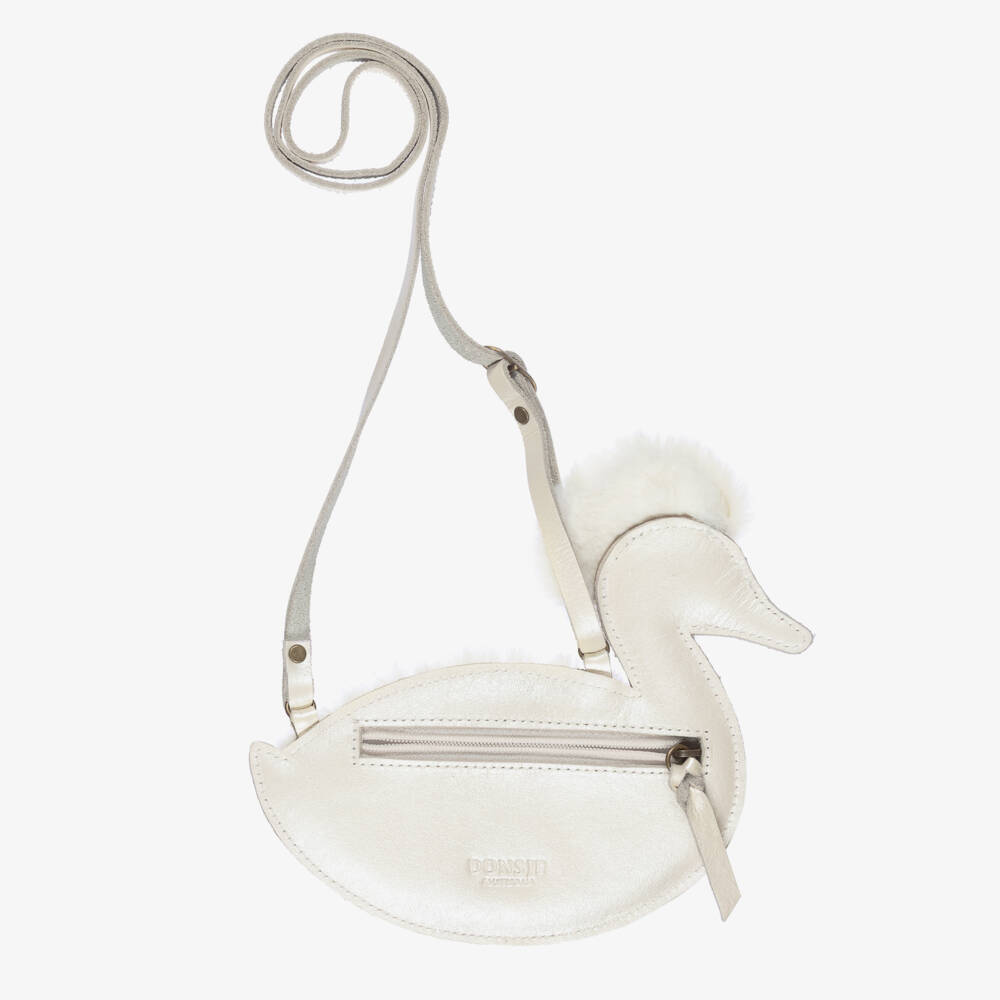 Donsje-Girls Ivory Leather Duck Purse (20cm) | Childrensalon Outlet
