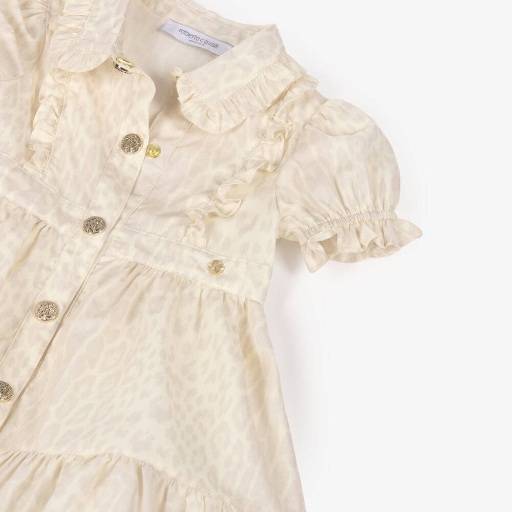Roberto Cavalli-Girls Ivory Leopard Print Cotton Dress | Childrensalon Outlet
