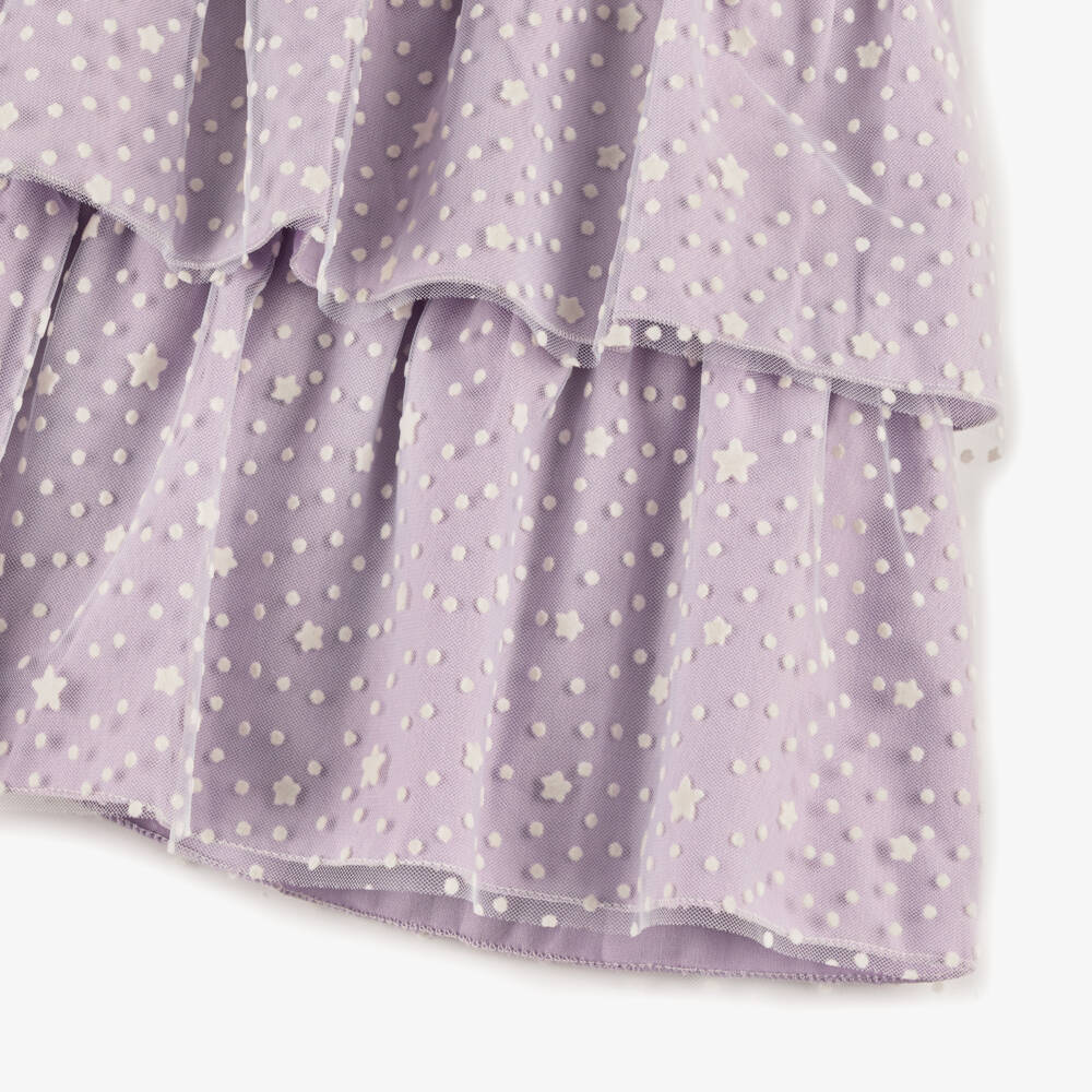 Artesanía Granlei-Girls Ivory & Lilac Cotton Dress with Starry Tulle Overlay | Childrensalon Outlet