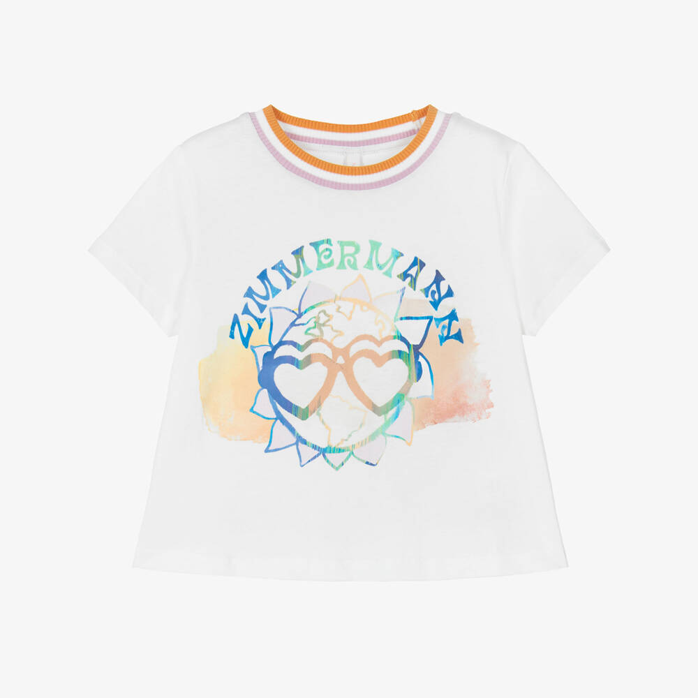 Zimmermann-Girls Ivory Logo Motif Cotton Jersey T-Shirt | Childrensalon Outlet