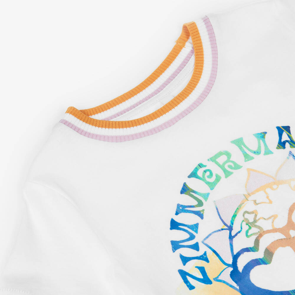 Zimmermann-Girls Ivory Logo Motif Cotton Jersey T-Shirt | Childrensalon Outlet