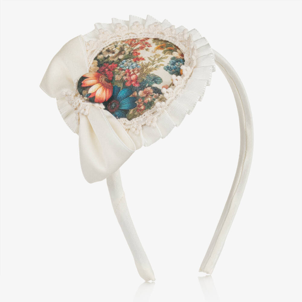 Abuela Tata-Girls Ivory & Multicoloured Vintage Floral Print Hairband | Childrensalon Outlet