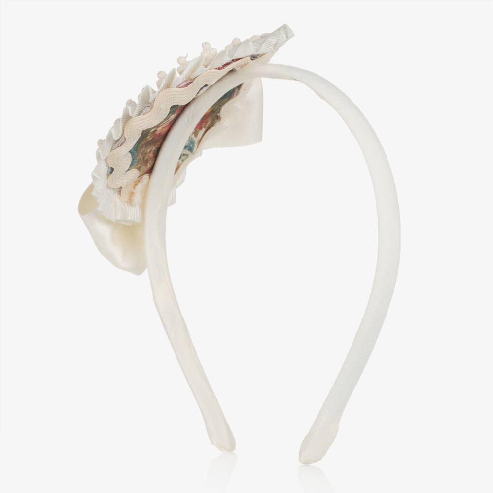 Abuela Tata-Girls Ivory & Multicoloured Vintage Floral Print Hairband | Childrensalon Outlet