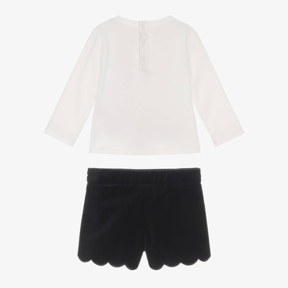 Chloé-Girls Ivory & Navy Blue Velvet Shorts Set | Childrensalon Outlet