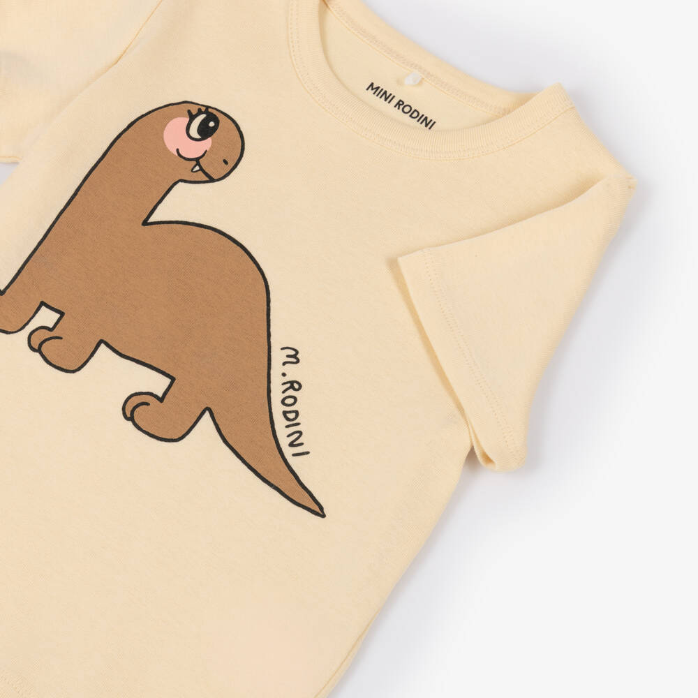 Mini Rodini-Girls Ivory Organic Cotton Dinosaur T-Shirt | Childrensalon Outlet