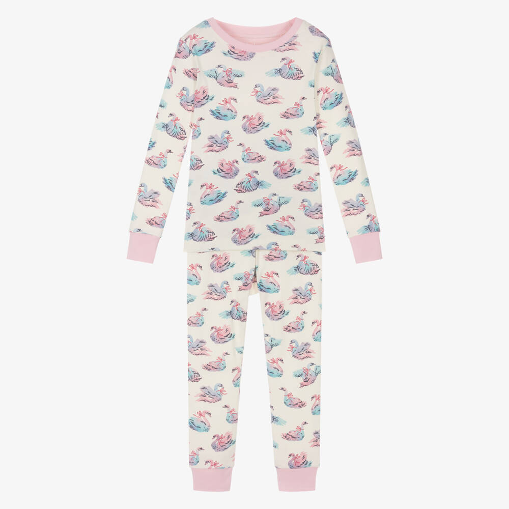 Hatley-Girls Ivory Organic Cotton Elegant Swans Pyjamas | Childrensalon Outlet