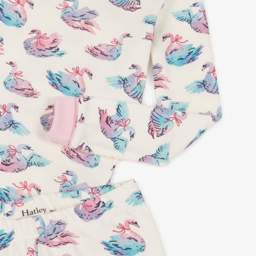 Hatley-Girls Ivory Organic Cotton Elegant Swans Pyjamas | Childrensalon Outlet