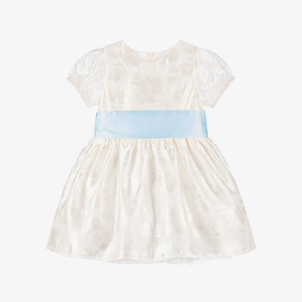 Rachel Riley-Платье кремовое с синим поясом для девочек | Childrensalon Outlet
