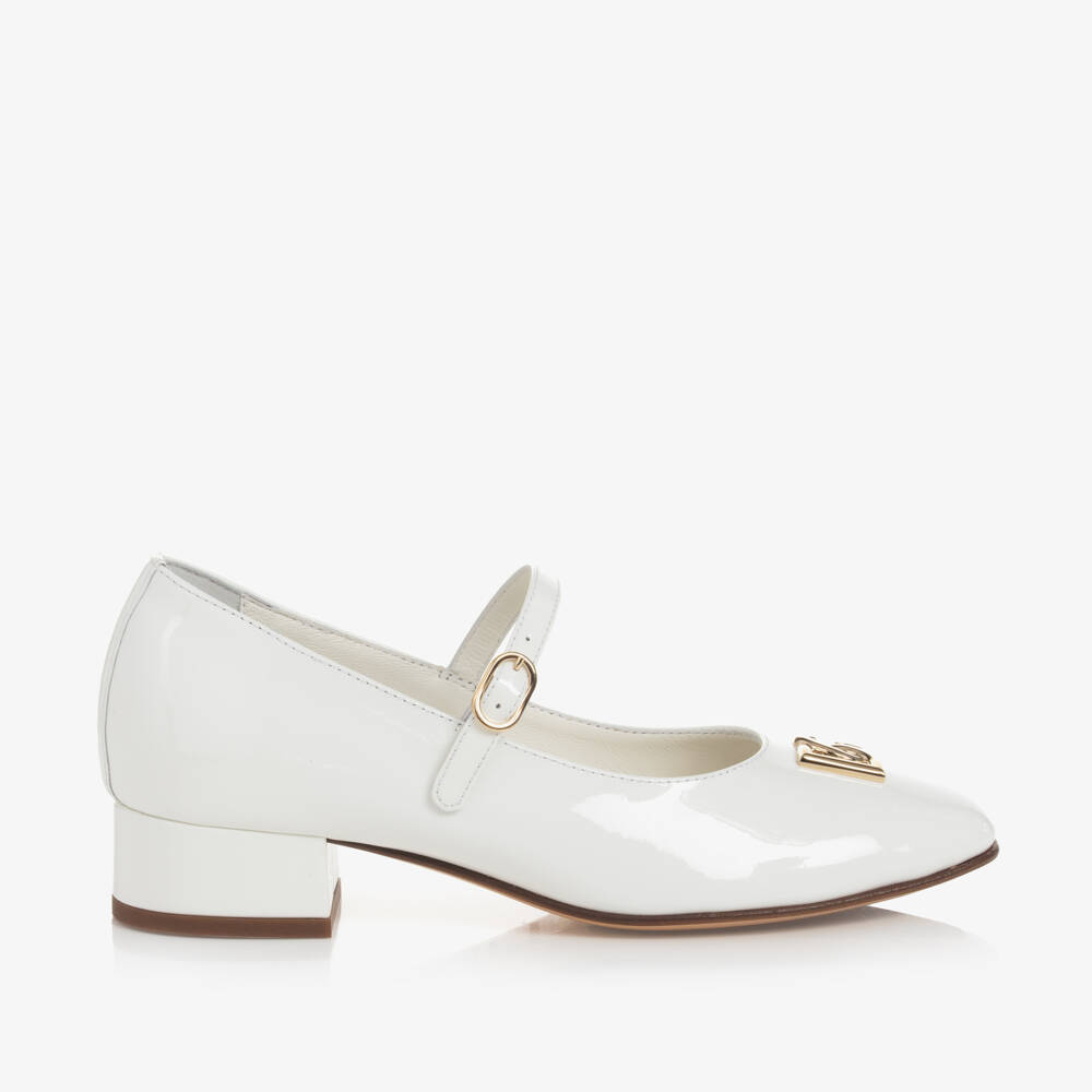 Dolce & Gabbana-Girls Ivory Patent Leather Heeled Shoes | Childrensalon Outlet