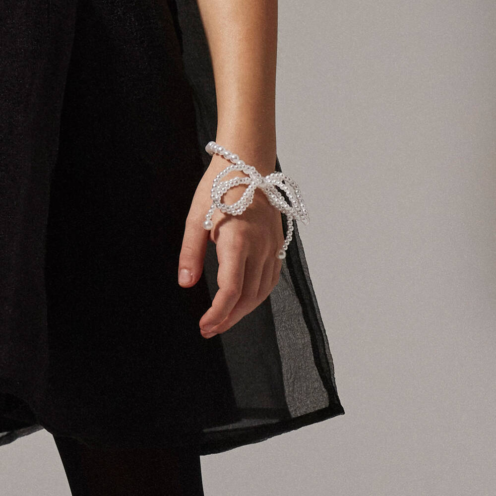 NAME IT-Girls Ivory Pearl Bead Bow Necklace & Bracelet Set | Childrensalon Outlet