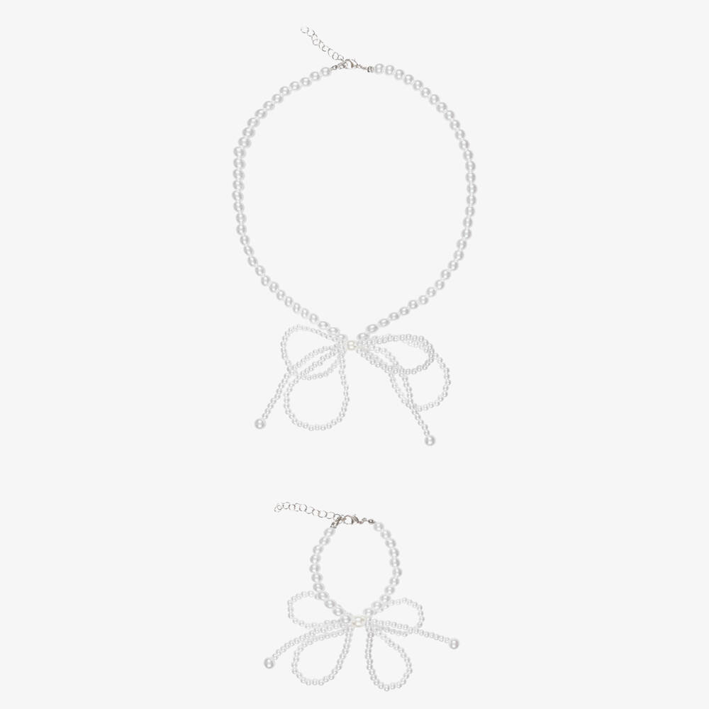 NAME IT-Girls Ivory Pearl Bead Bow Necklace & Bracelet Set | Childrensalon Outlet