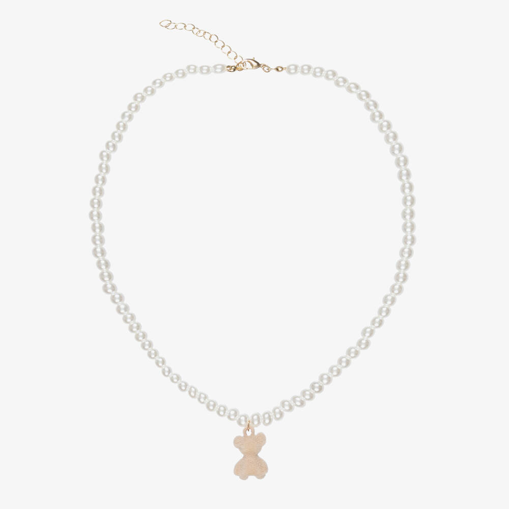 NAME IT-Girls Ivory Pearl Bead & Teddy Bear Necklace (45cm) | Childrensalon Outlet
