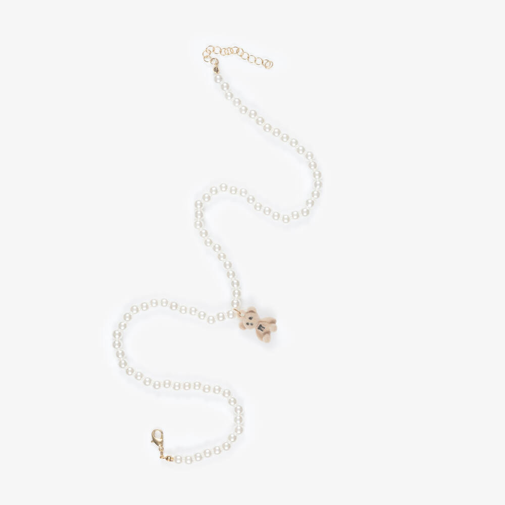 NAME IT-Girls Ivory Pearl Bead & Teddy Bear Necklace (45cm) | Childrensalon Outlet