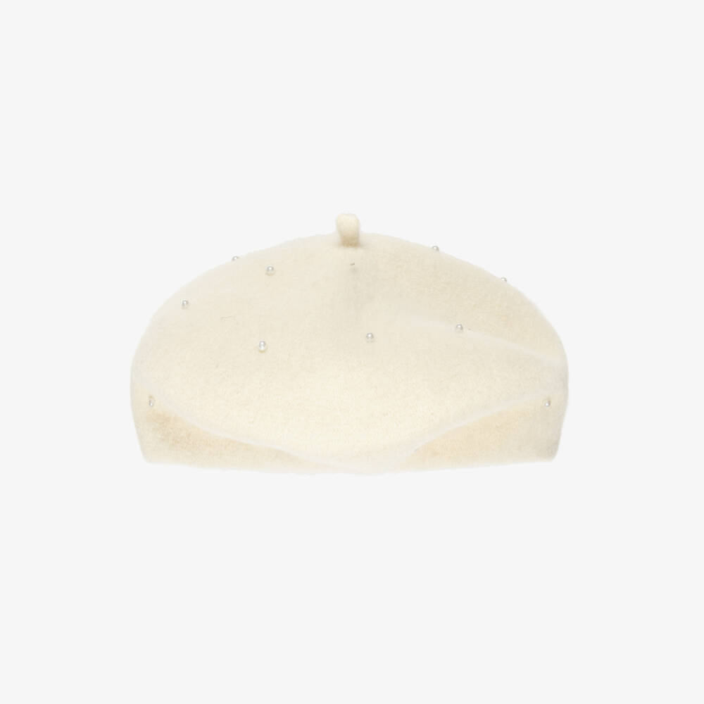 Monnalisa-Girls Ivory Pearl & Diamanté Beret | Childrensalon Outlet