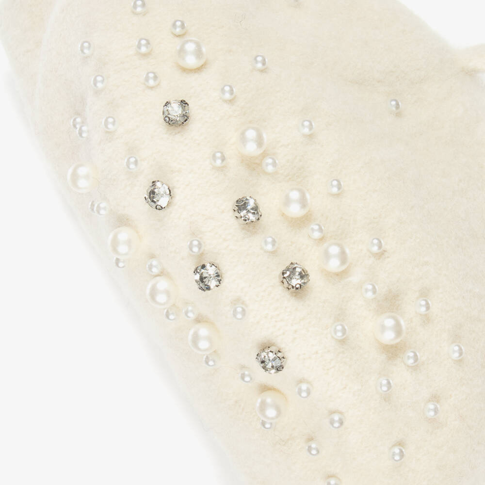 Monnalisa-Girls Ivory Pearl & Diamanté Beret | Childrensalon Outlet