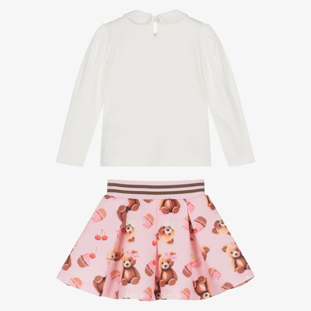 A Dee-Girls Ivory & Pink Bear Print Jersey Skirt Set | Childrensalon Outlet