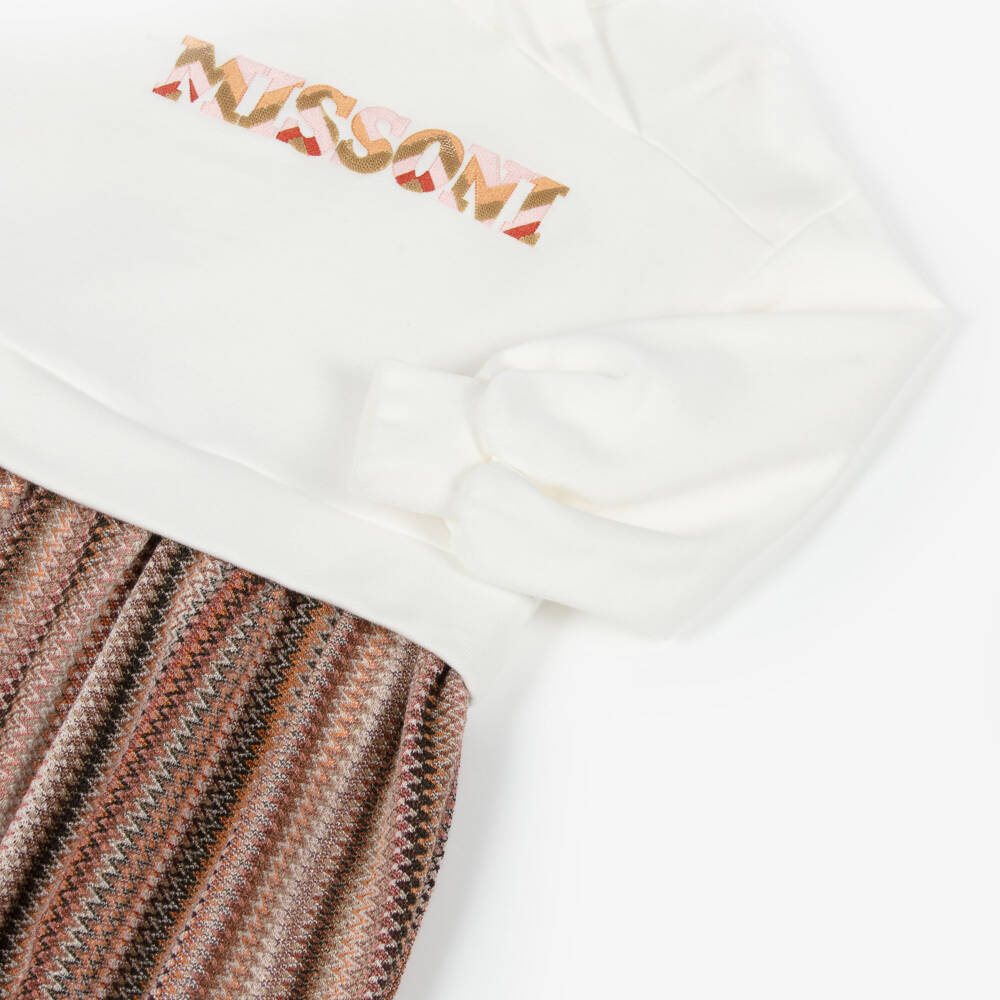 Missoni-Girls Ivory, Pink & Beige Cotton Zigzag Sweatshirt Dress | Childrensalon Outlet