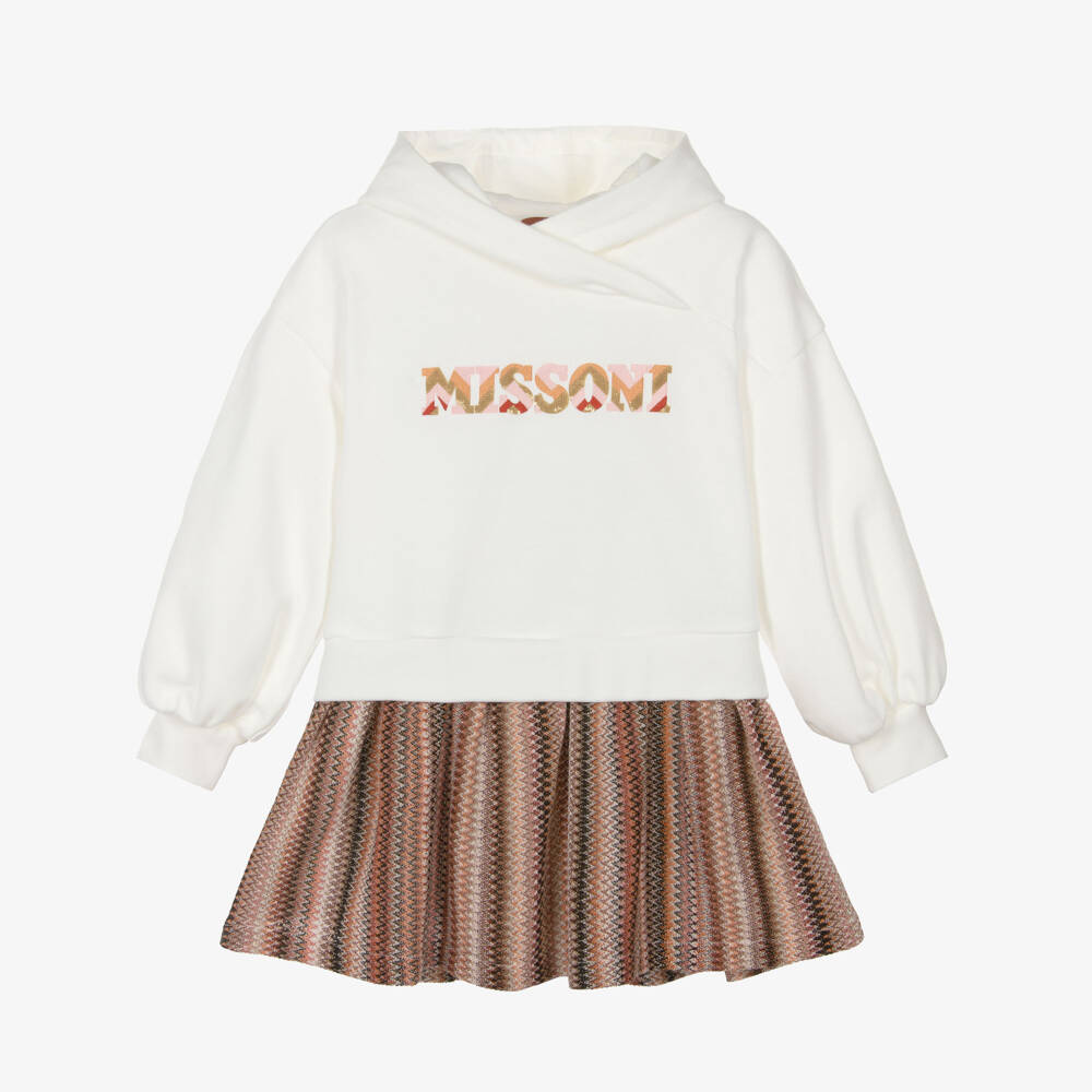 Missoni-Girls Ivory, Pink & Beige Cotton Zigzag Sweatshirt Dress | Childrensalon Outlet
