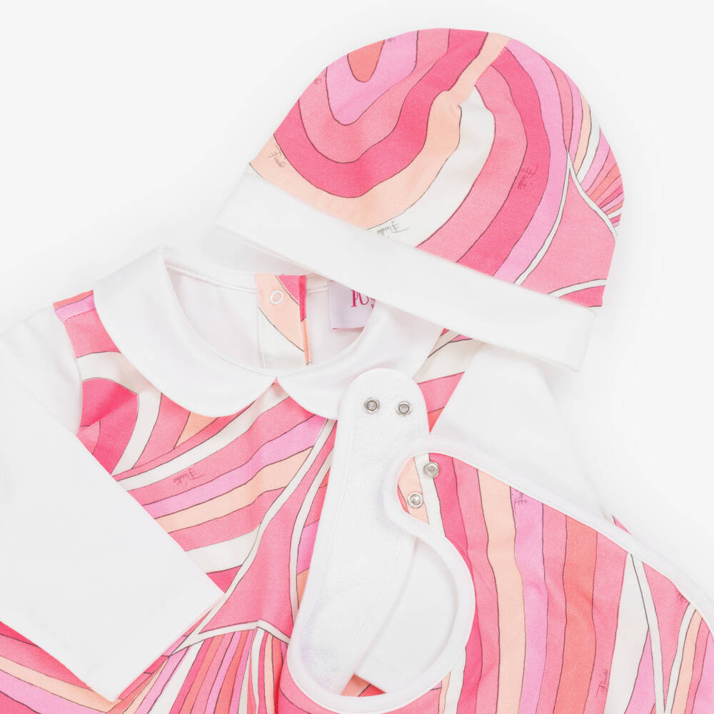 PUCCI-Girls Ivory & Pink Cotton Iride Babysuit Set | Childrensalon Outlet