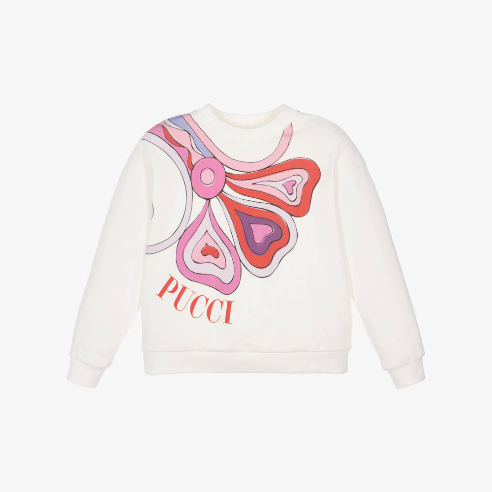 PUCCI-Girls Ivory & Pink Cotton Orchidee Sweatshirt | Childrensalon Outlet