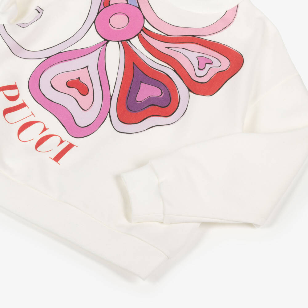 PUCCI-Girls Ivory & Pink Cotton Orchidee Sweatshirt | Childrensalon Outlet