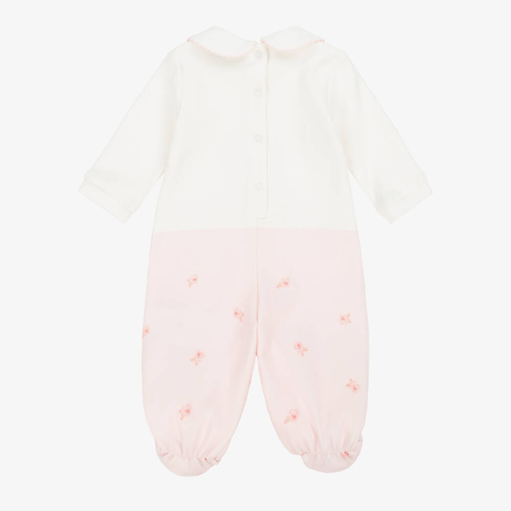 Monnalisa-Girls Ivory & Pink Cotton Puppy Dog Babygrow | Childrensalon Outlet