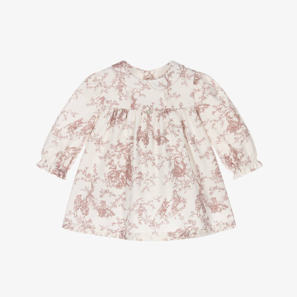 Pureté Du... Bébé-Girls Ivory & Pink Cotton Toile De Jouy Dress | Childrensalon Outlet
