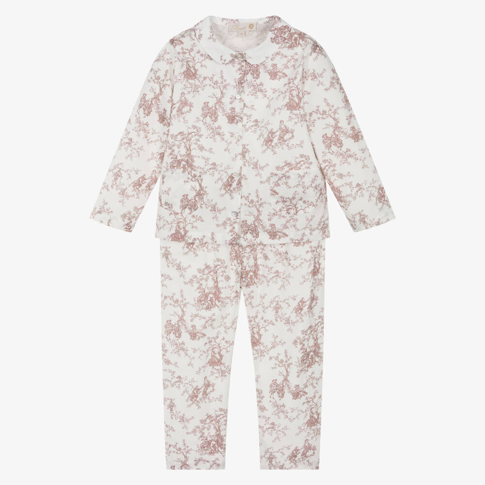 Pureté Du... Bébé-Girls Ivory & Pink Cotton Toile De Jouy Pyjamas | Childrensalon Outlet