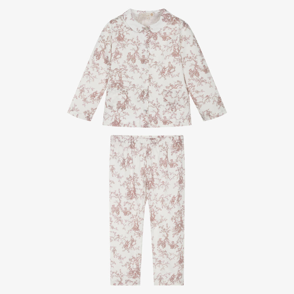 Pureté Du... Bébé-Girls Ivory & Pink Cotton Toile De Jouy Pyjamas | Childrensalon Outlet