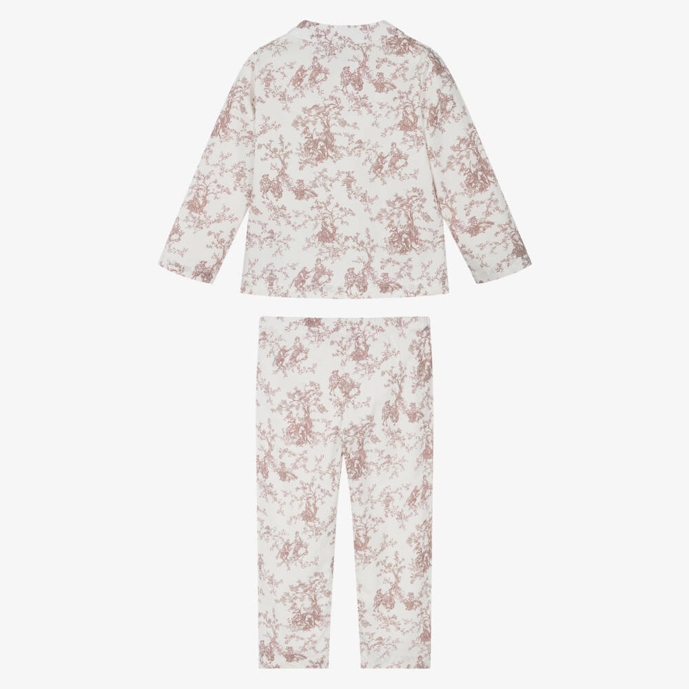 Pureté Du... Bébé-Girls Ivory & Pink Cotton Toile De Jouy Pyjamas | Childrensalon Outlet