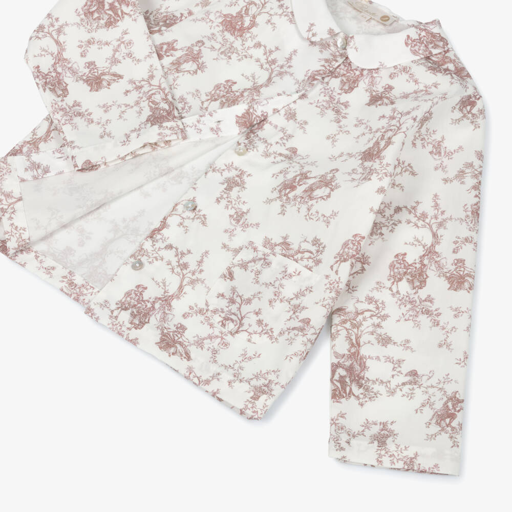 Pureté Du... Bébé-Girls Ivory & Pink Cotton Toile De Jouy Pyjamas | Childrensalon Outlet