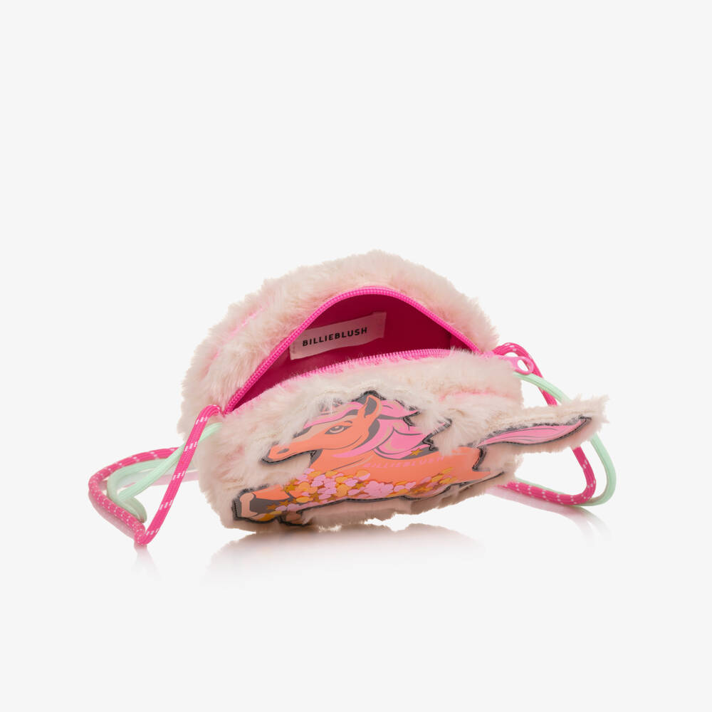 Billieblush-Girls Ivory & Pink Faux Fur Unicorn Bag (15cm) | Childrensalon Outlet