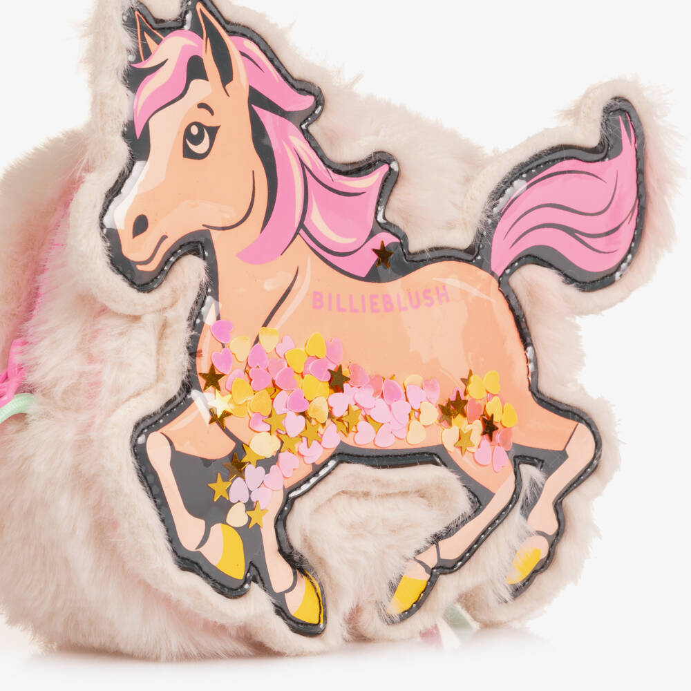 Billieblush-Girls Ivory & Pink Faux Fur Unicorn Bag (15cm) | Childrensalon Outlet