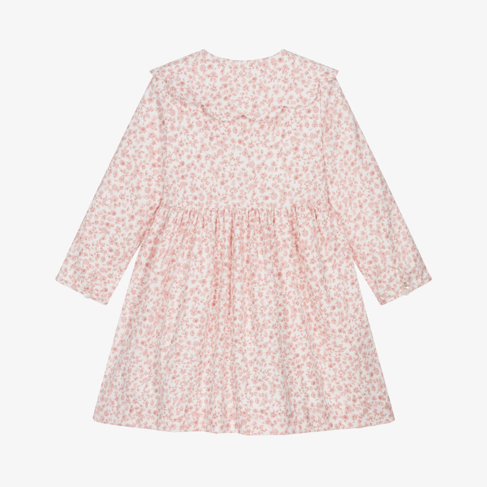 Kidiwi-Girls Ivory & Pink Floral Cotton Dress | Childrensalon Outlet