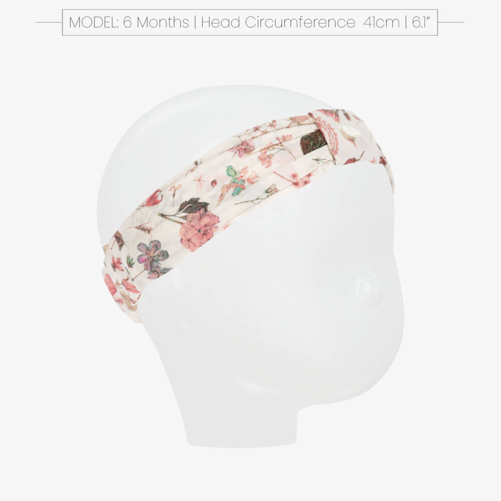 Tartine et Chocolat-Girls Ivory & Pink Floral Cotton Headband | Childrensalon Outlet