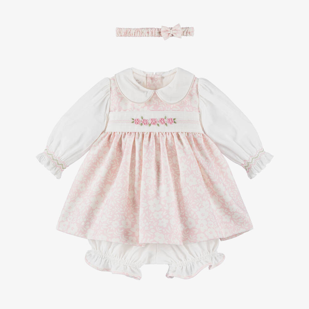 Pretty Originals-Girls Ivory & Pink Floral Embroidered Dress Set | Childrensalon Outlet
