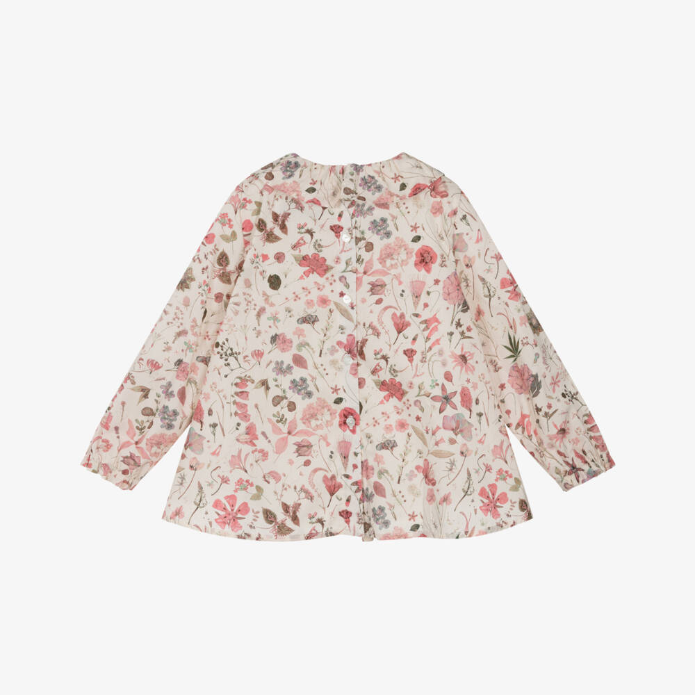 Tartine et Chocolat-Girls Ivory & Pink Floral Print Blouse | Childrensalon Outlet