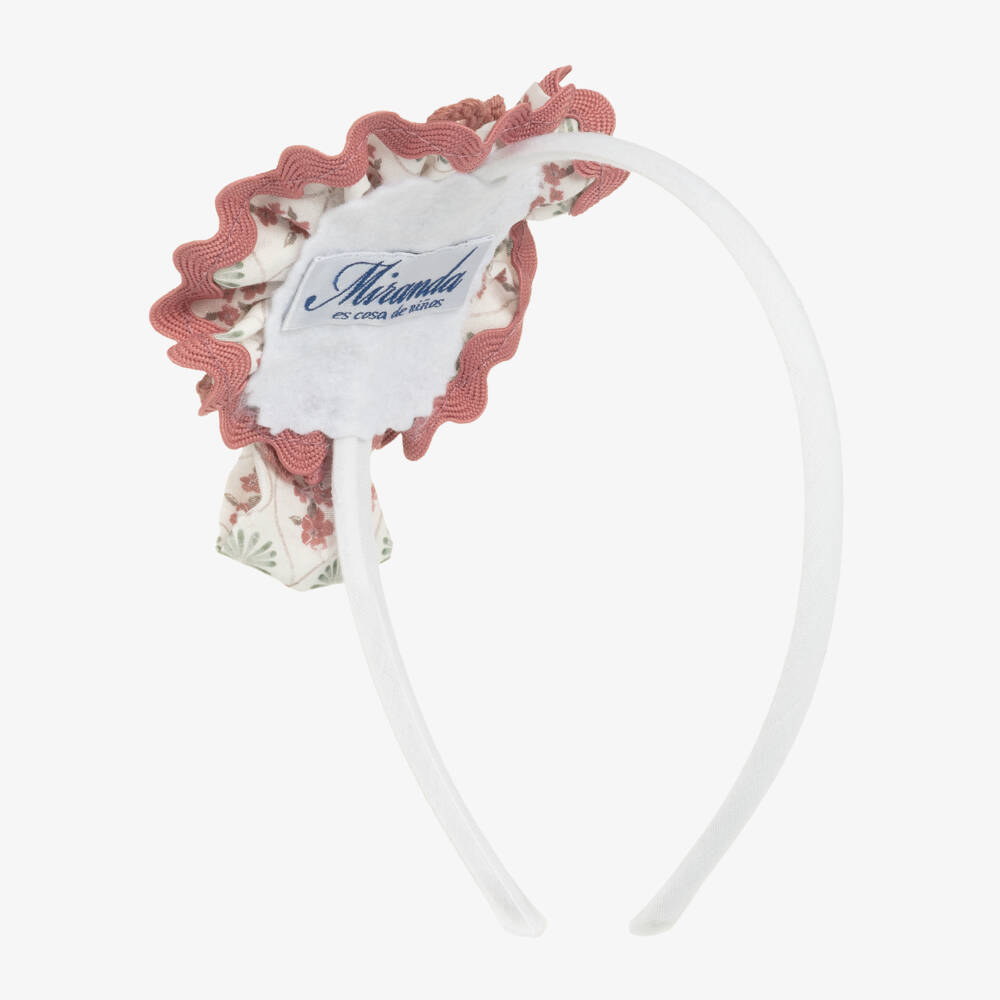 Miranda-Girls Ivory & Pink Floral Rosette Hairband | Childrensalon Outlet