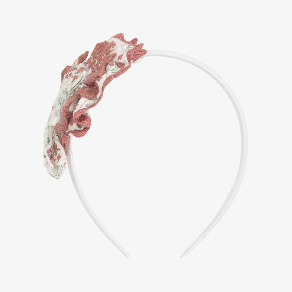 Miranda-Girls Ivory & Pink Floral Rosette Hairband | Childrensalon Outlet