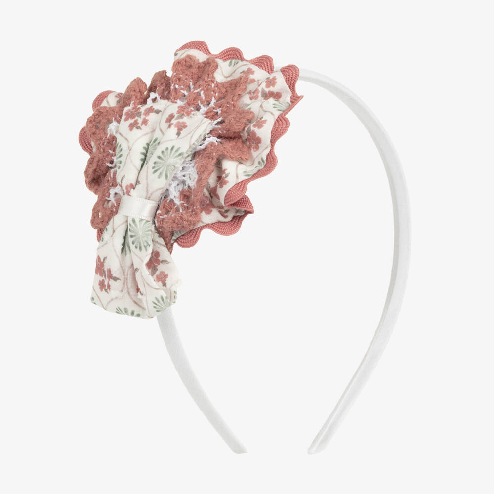 Miranda-Girls Ivory & Pink Floral Rosette Hairband | Childrensalon Outlet