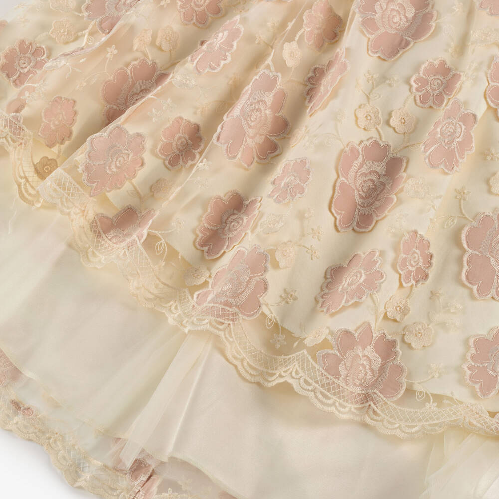 Junona-Girls Ivory & Pink Floral Tulle & Satin Dress | Childrensalon Outlet