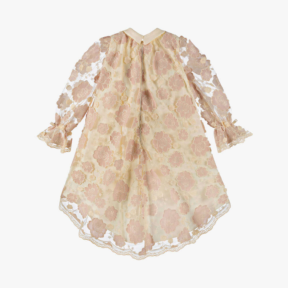 Junona-Girls Ivory & Pink Floral Tulle & Satin Dress | Childrensalon Outlet