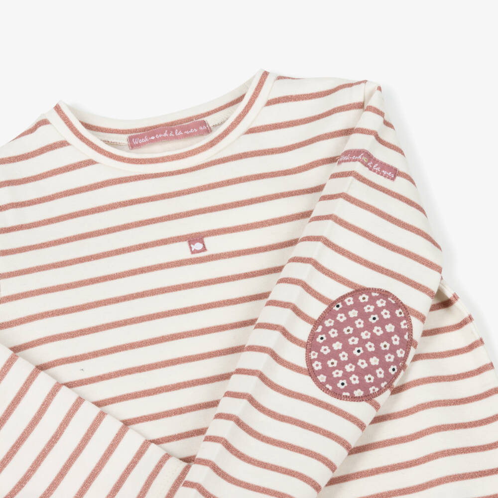 Week-end à la mer-Girls Ivory & Pink Glittery Stripe Top | Childrensalon Outlet