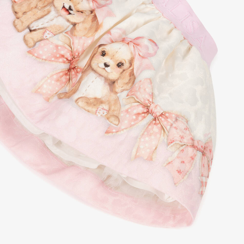 Monnalisa-Girls Ivory & Pink Jacquard Puppy Skirt | Childrensalon Outlet