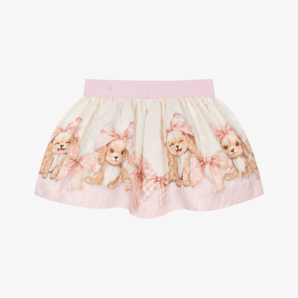 Monnalisa-Girls Ivory & Pink Jacquard Puppy Skirt | Childrensalon Outlet