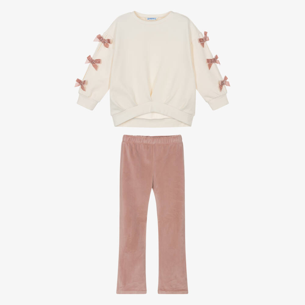Mayoral-Girls Ivory & Pink Leggings Set with Velvet Bows | Childrensalon Outlet